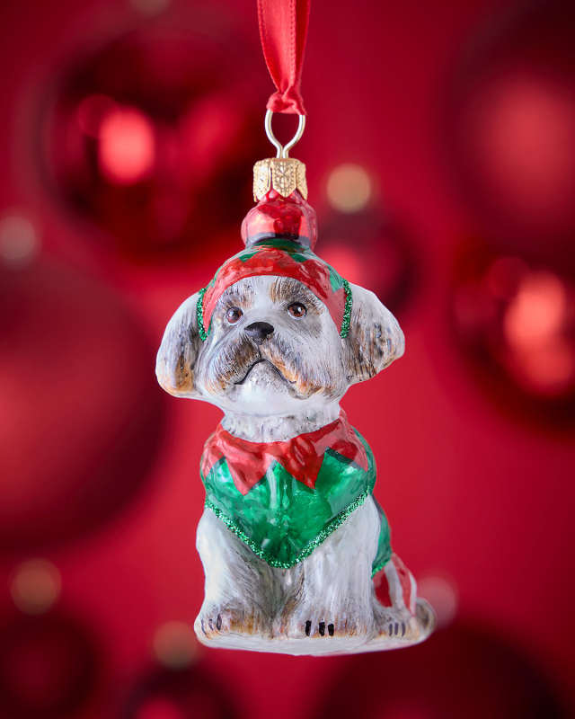 Shih Tzu with Elf Pajamas Christmas Ornament